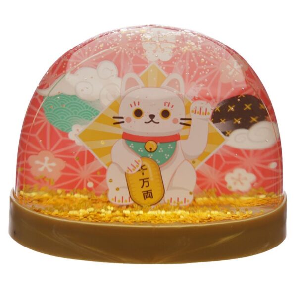 Palla con neve dorata gatto maneki bianco