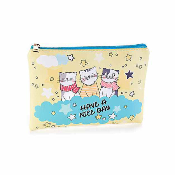 Pochette in similpelle colorate con gatti, gialla