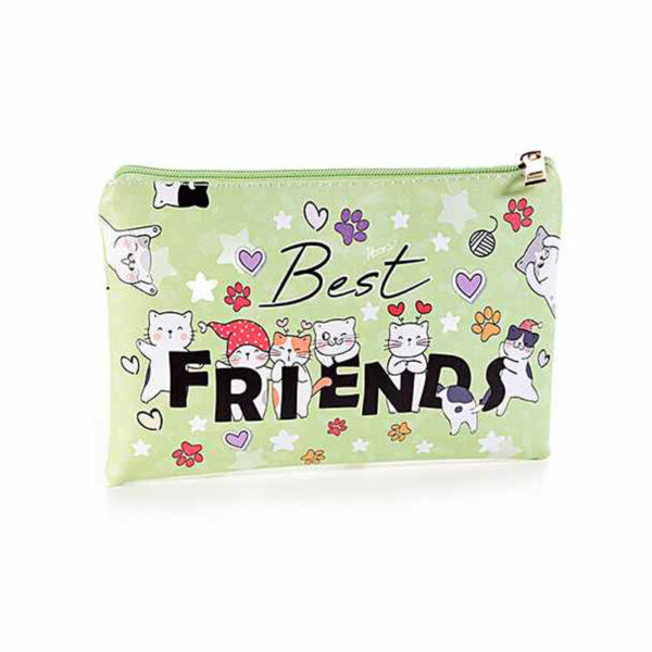 Pochette in similpelle colorate con gatti, verde