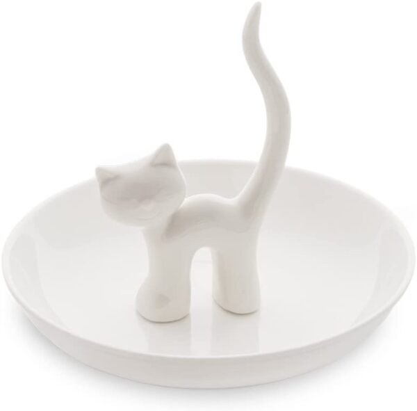 Porta anelli in ceramica gattino bianco