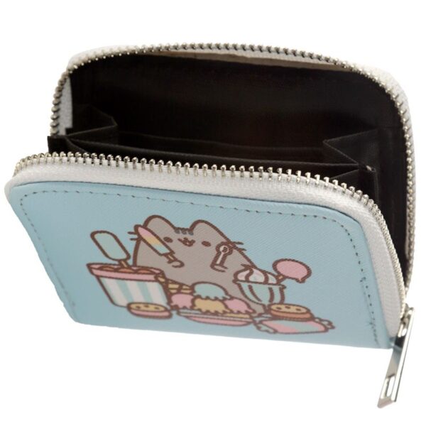 Portafoglio a zip colorato con gattina Pusheen azzurro aperto