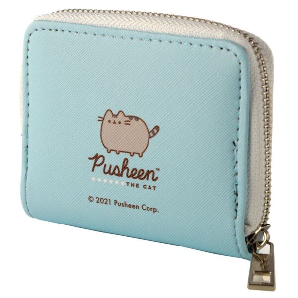 Portafoglio a zip colorato con gattina Pusheen azzurro, retro