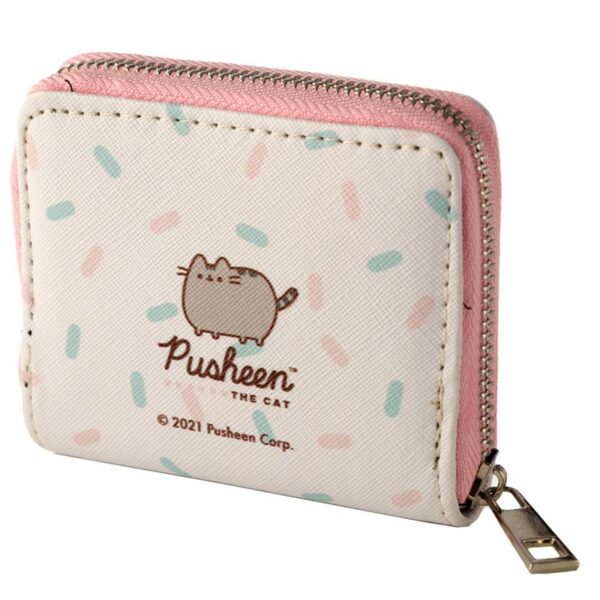Portafoglio a zip colorato con gattina Pusheen bianco, retro