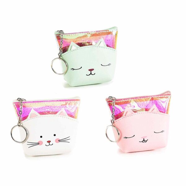 Portamonete gattina con glitter e portachiavi