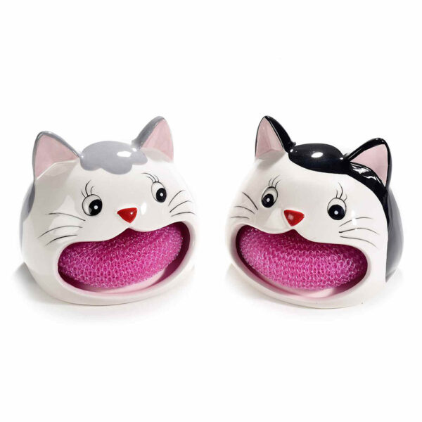 Portaspugna in ceramica a forma di musetto di gatto
