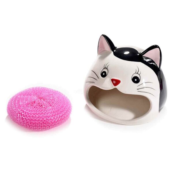 Portaspugna in ceramica a forma di musetto di gatto nero
