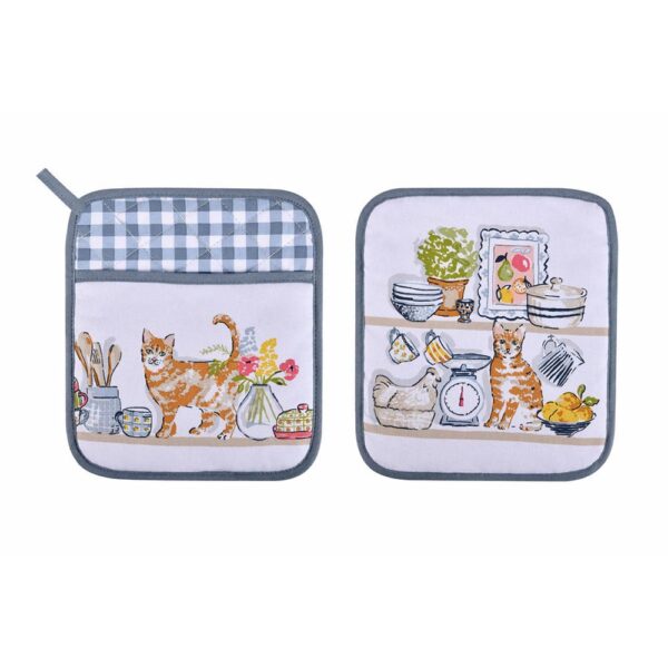 Presina quadrata in cotone con gatti in cucina