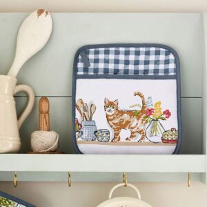 Presina quadrata in cotone con gatti in cucina, ambientato