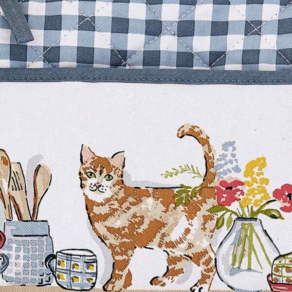 Presina quadrata in cotone con gatti in cucina, dettaglio