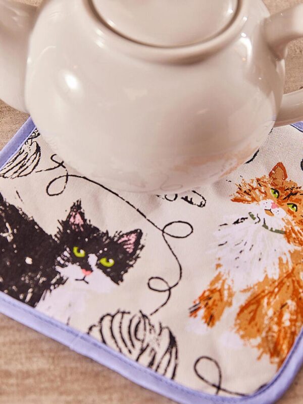 Presina quadrata in cotone con gatti disegnati, ambientato