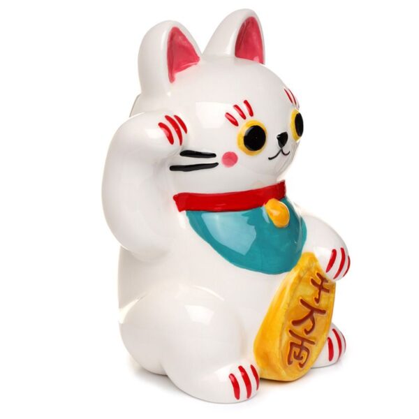 Salvadanaio in ceramica gatto portafortuna Maneki, lato