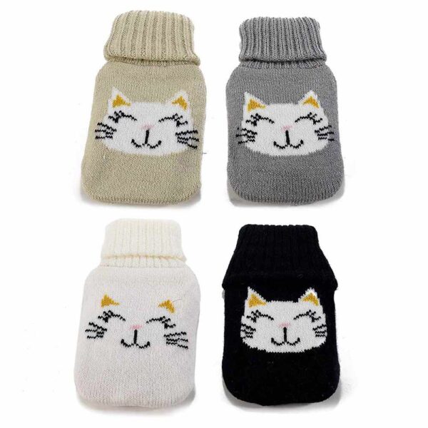 Scaldamani con copertura in maglia decorata con un musetto di gatto