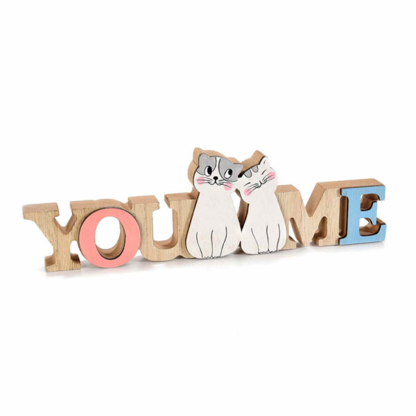 Scritta decorativa in legno gattini "You & Me"