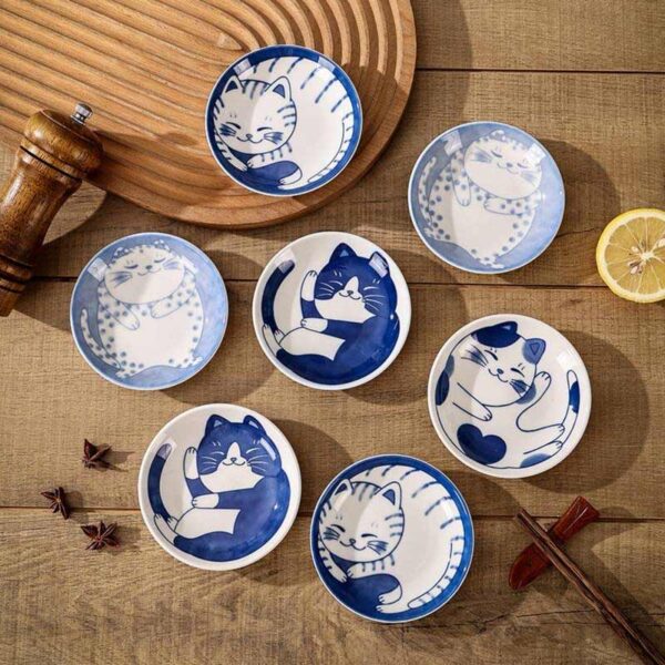 Set 4 piattini in ceramica con gatti felici
