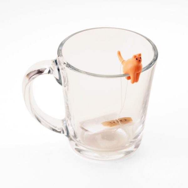 Set di 4 portabustine da tè a forma di gattini, su tazza di vetro