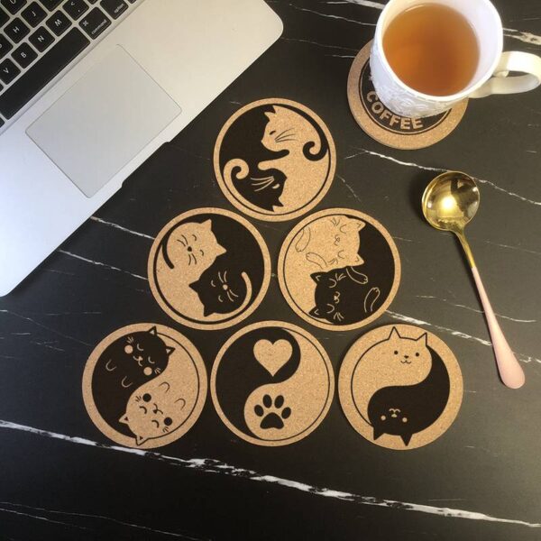 Set 6 sottobicchieri in sughero gatti ying yang