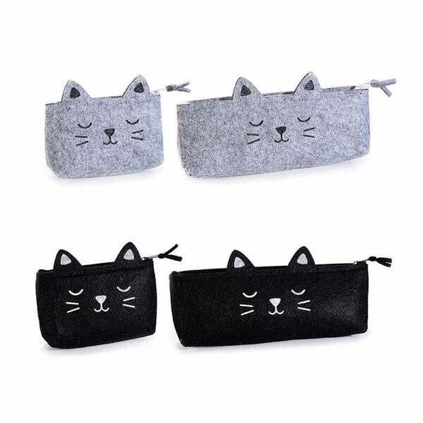 Set bustina e astuccio in feltro a forma di musetti di gatto