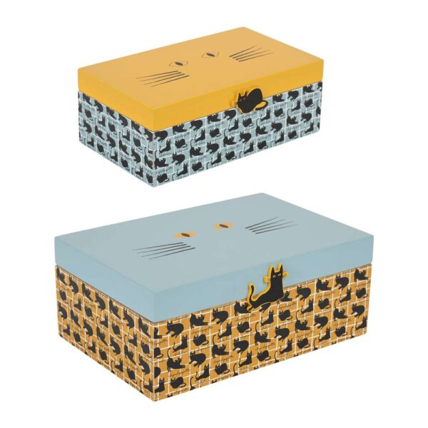 Set scatole di legno con gattini neri 01