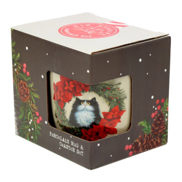 Set tazza e sottotazza natalizio con gatti e ghirlande, confezione
