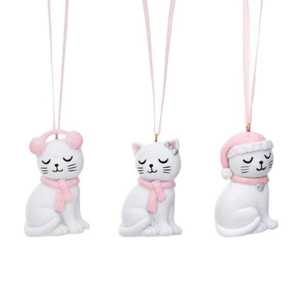 Set di tre decorazioni natalizie gattine bianche