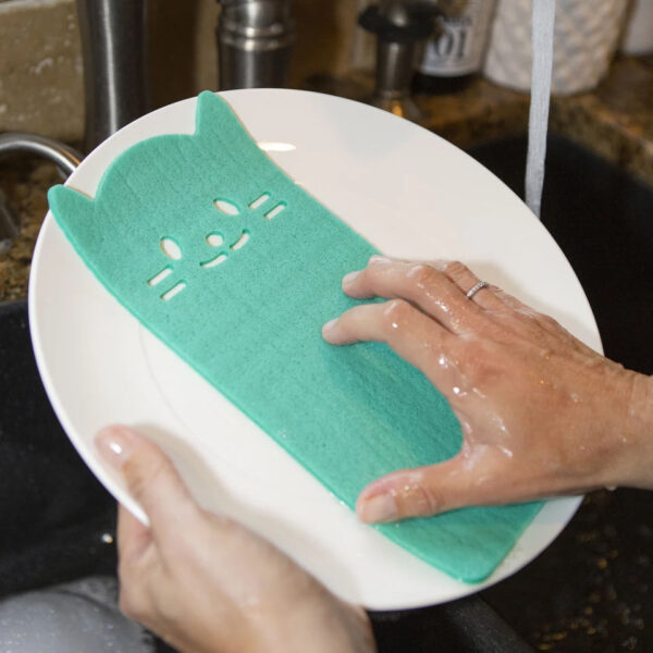 Set di tre panni spugna a forma di gatto, ambientato 01