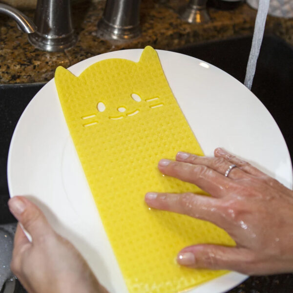 Set di tre panni spugna a forma di gatto, ambientato 02