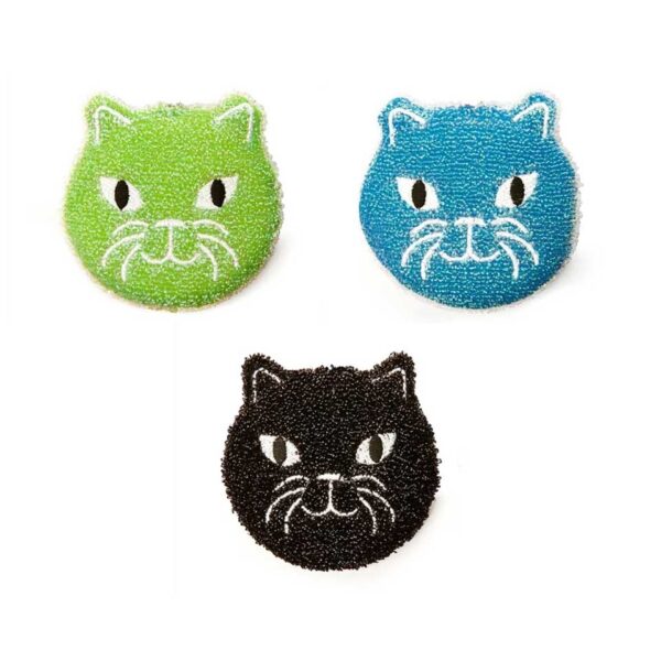 Set di tre spugnette da cucina colorate a forma di gatto