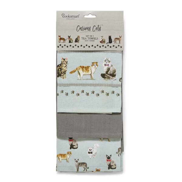 Set di tre strofinacci in cotone con gatti