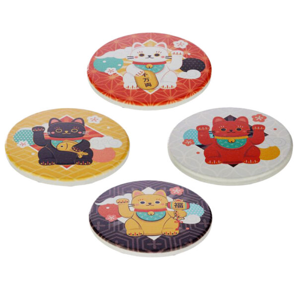 Set di 4 sottobicchieri con gatto maneki