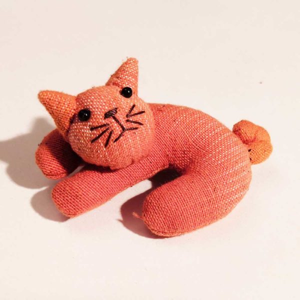 Spilla a forma di gatto in cotone tartan arancione