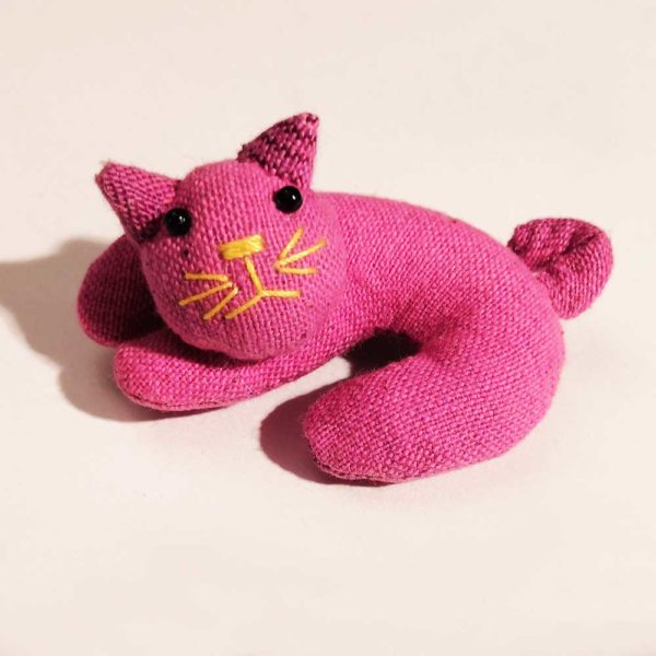 Spilla a forma di gatto in cotone tartan viola