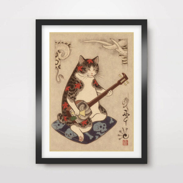Stampa A4 stile giapponese gatto chitarrista