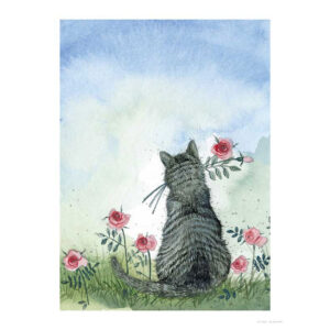 Stampa su cartoncino gatto fra le rose Alex Clark