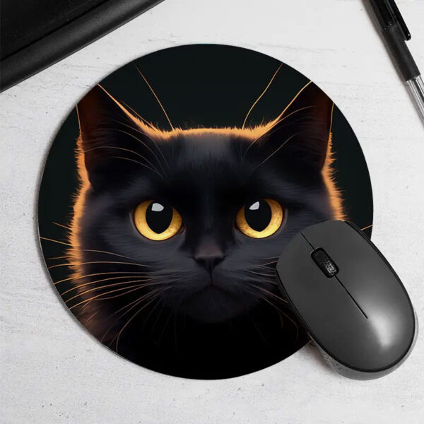Tappetino mouse rotondo con gatto nero