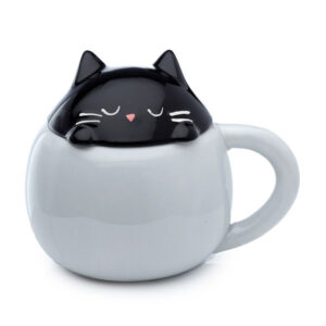 Tazza in ceramica con coperchio gattino nero