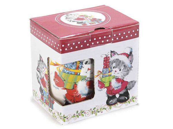 Tazza in ceramica con gattino natalizio, scatola