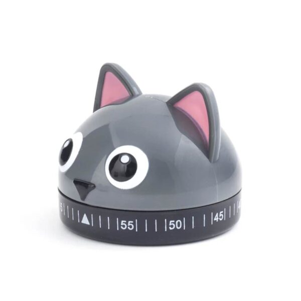 Timer a forma di musetto di gatto grigio, lato