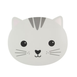 Tovaglietta di plastica a forma di musetto di gatto grigio