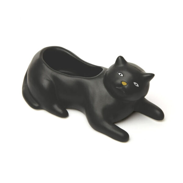 Vasetto a forma di gatto nero in porcellana, fronte 02
