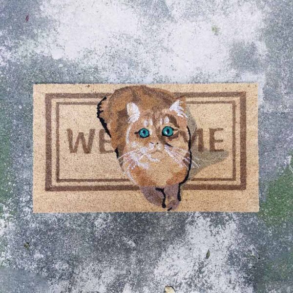 Zerbino con gatto rosso "Welcome"